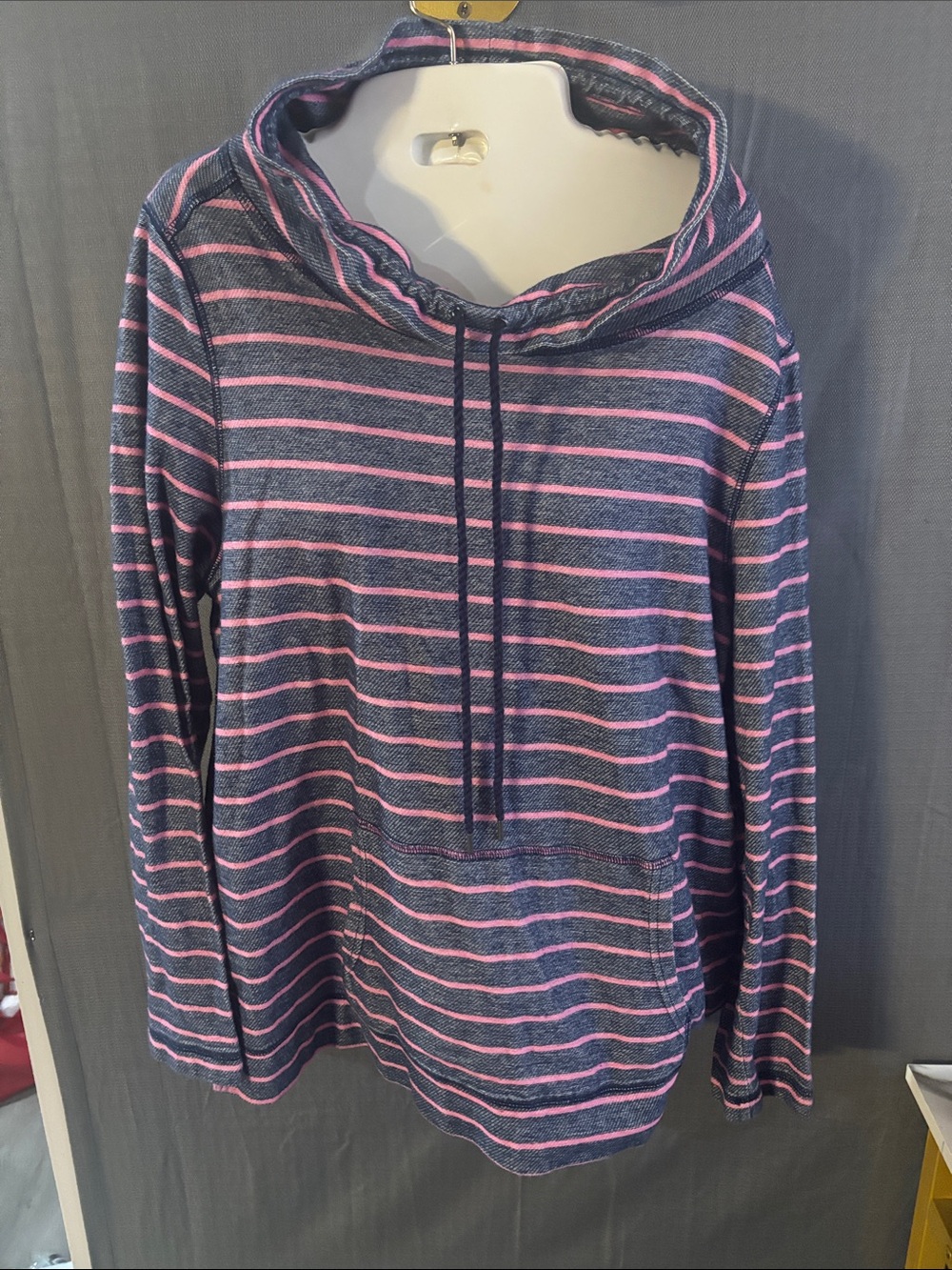 Talbots Women's sweashirt Hoodie Navy with Pink Stripe
